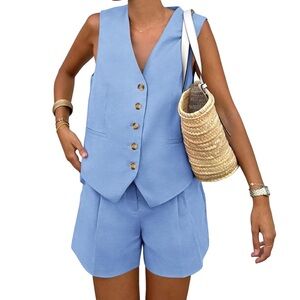 PrettyGarden 2 Piece Set - Button Down Vest & Shorts XXL - Unworn